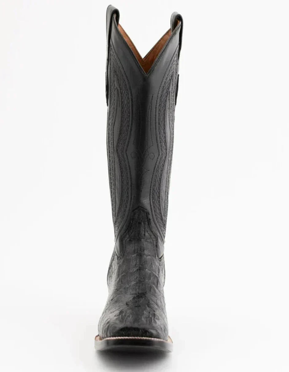 Ferrini Men's Dakota Hornback Caiman Western Boots - Square Toe Handcrafted Black 5 10493-04-080-D  - from alligatorwarehouse.com