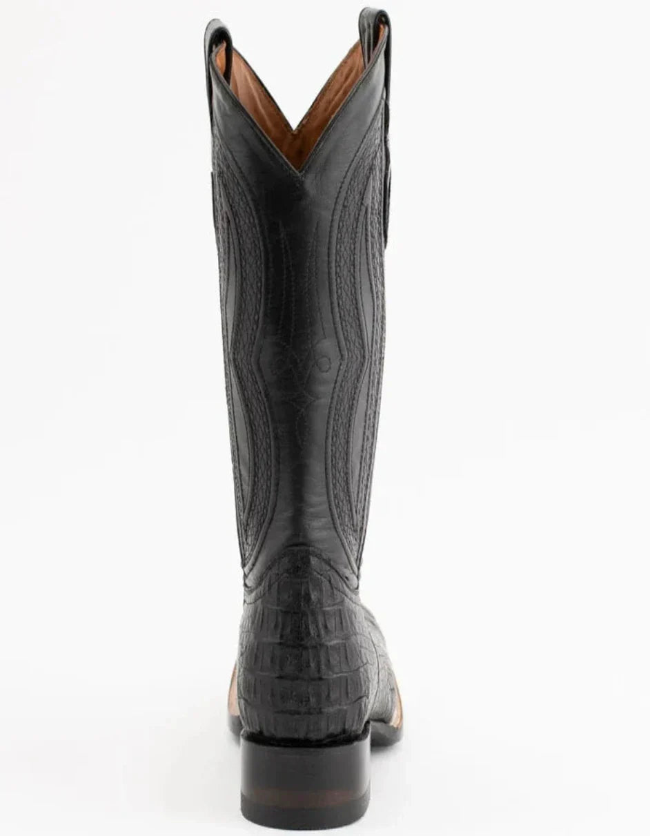 Ferrini Men's Dakota Hornback Caiman Western Boots - Square Toe Handcrafted Black 4 10493-04-080-D  - from alligatorwarehouse.com