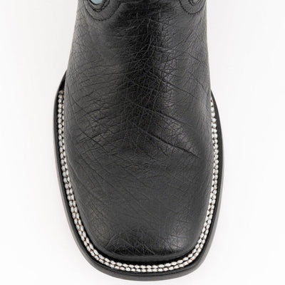 Ferrini Men's Pinto Patch Ostrich Square Toe Boots Handcrafted - Black 2   - from alligatorwarehouse.com