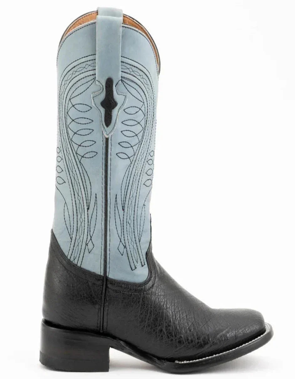 Ferrini Men's Morgan Smooth Ostrich Square Toe Boots Handcrafted - Black 1029304 3 10293-04-080-D  - from alligatorwarehouse.com