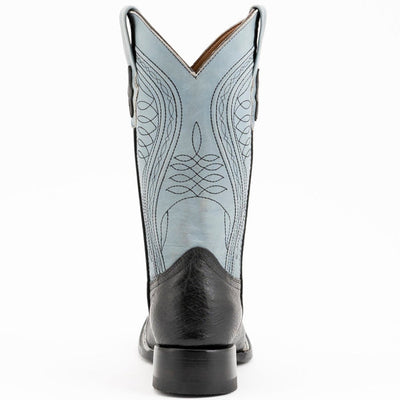 Ferrini Men's Pinto Patch Ostrich Square Toe Boots Handcrafted - Black 6   - from alligatorwarehouse.com