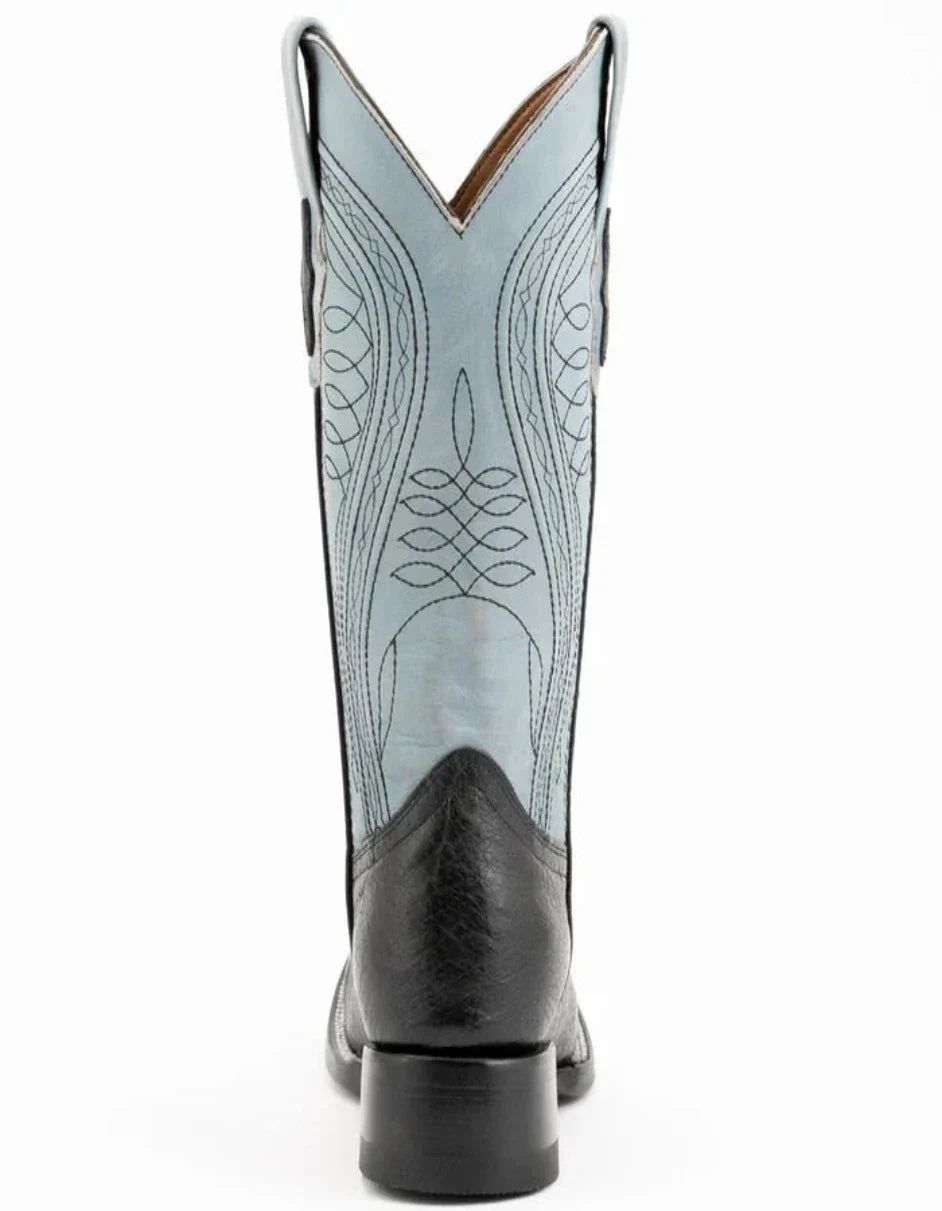 Ferrini Men's Morgan Smooth Ostrich Square Toe Boots Handcrafted - Black 1029304 4 10293-04-080-D  - from alligatorwarehouse.com