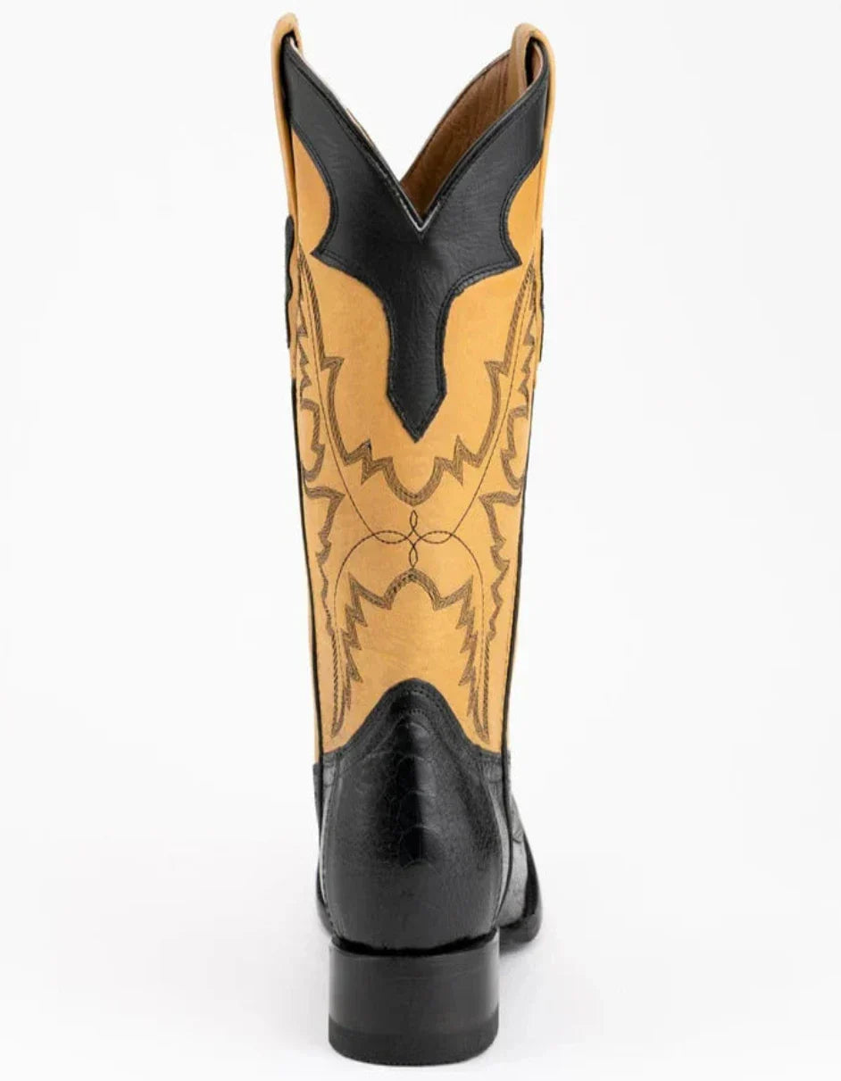 Ferrini Men's Nash Ostrich Leg Boots Handcrafted - Black 3 11493-04-080-D  - from alligatorwarehouse.com