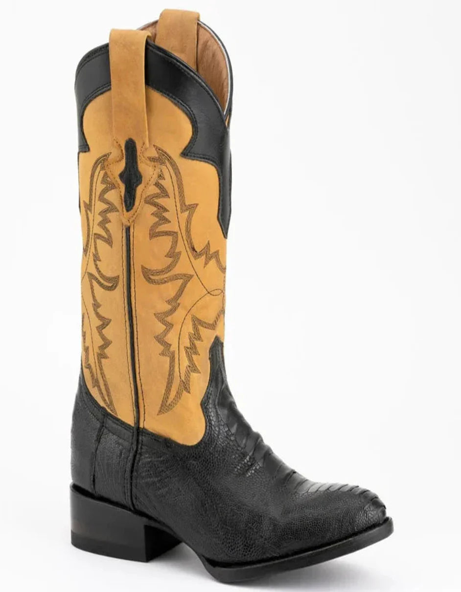 Ferrini Men's Nash Ostrich Leg Round Toe Boots Handcrafted - Black 1 11411-04-080-D  - from alligatorwarehouse.com