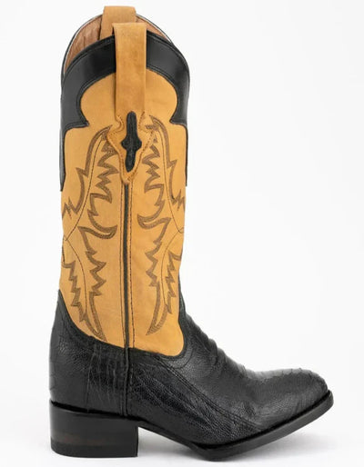 Ferrini Men's Nash Ostrich Leg Round Toe Boots Handcrafted - Black 3 11411-04-080-D  - from alligatorwarehouse.com