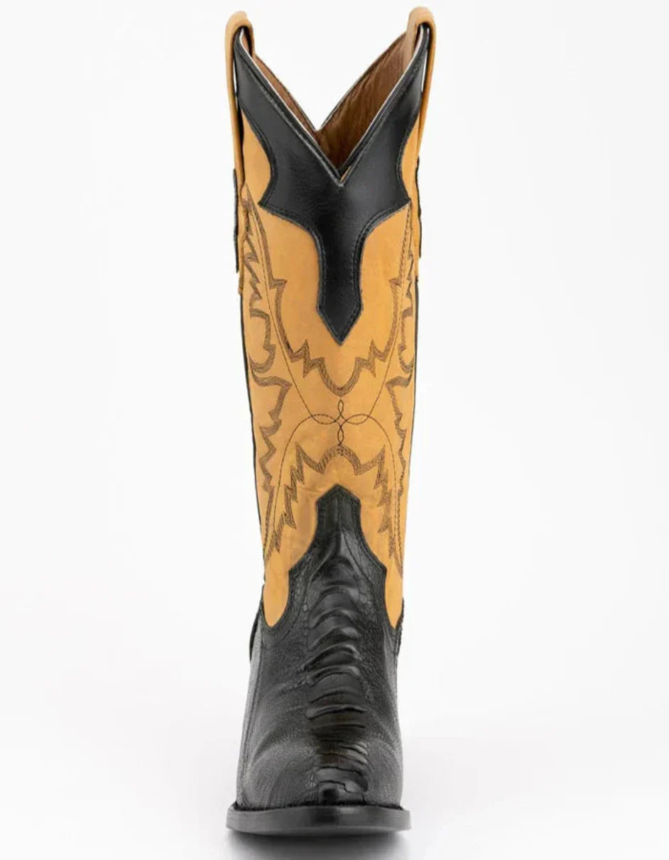 Ferrini Men's Nash Ostrich Leg Round Toe Boots Handcrafted - Black 5 11411-04-080-D  - from alligatorwarehouse.com