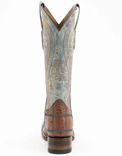 Ferrini Men's Pinto Patch Ostrich Square Toe Boots Handcrafted - Kango Brown 1169307 4 1169307_8  - from alligatorwarehouse.com