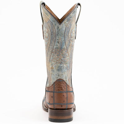 Ferrini Men's Morgan Smooth Ostrich Square Toe Boots Handcrafted - Black 5   - from alligatorwarehouse.com