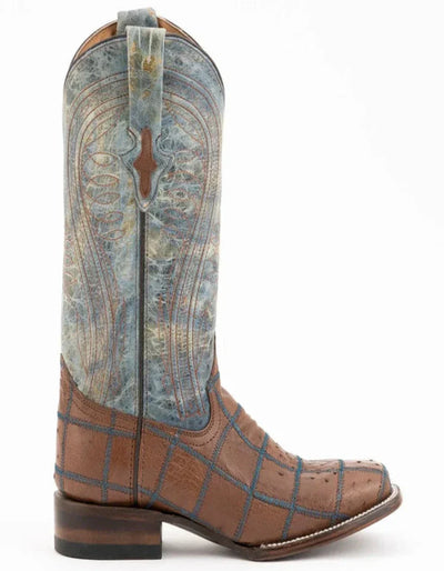 Ferrini Men's Pinto Patch Ostrich Square Toe Boots Handcrafted - Kango Brown 1169307 3 1169307_8  - from alligatorwarehouse.com