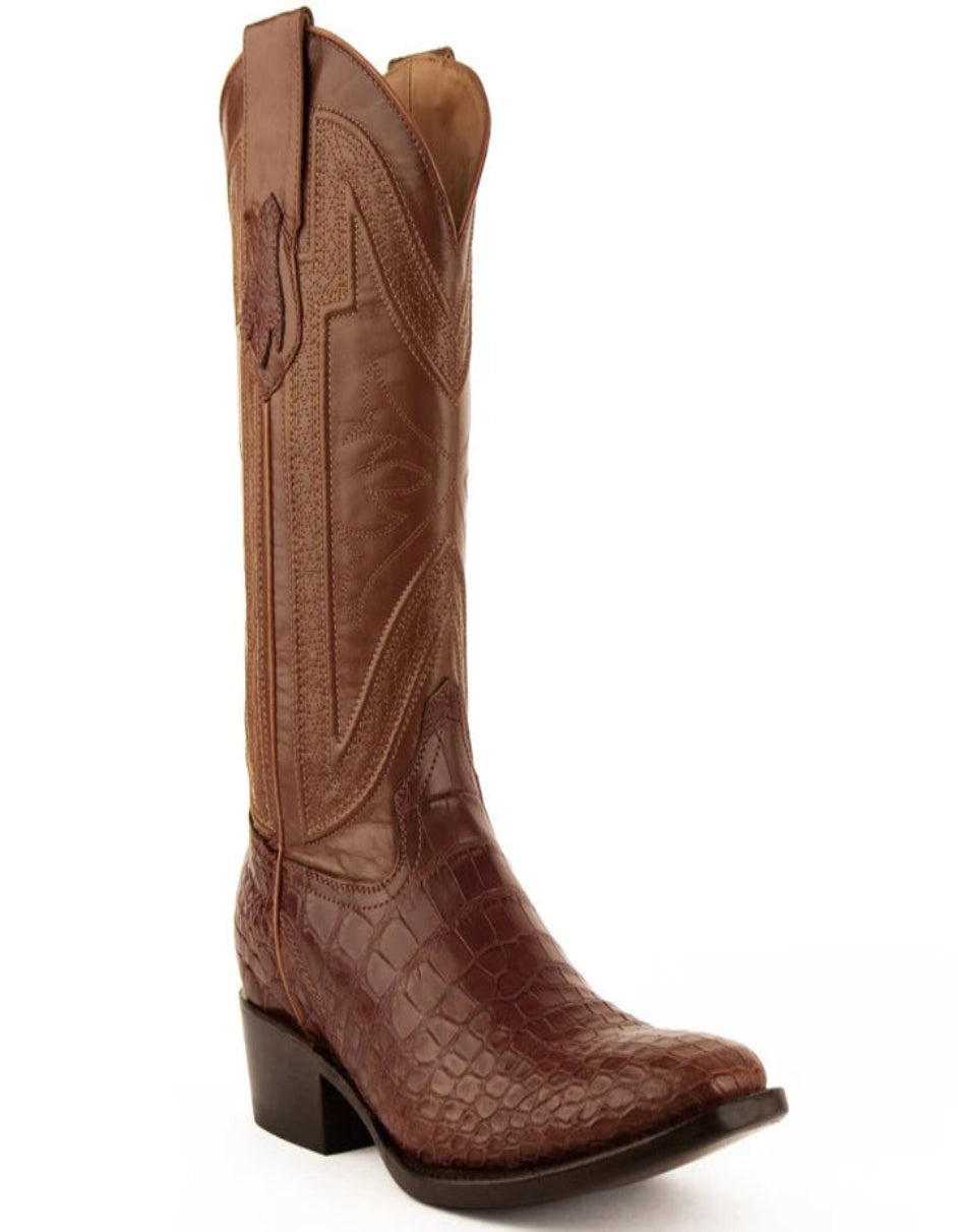 Ferrini Men's Stallion Alligator Belly Boots Narrow Square Toe Handcrafted Cognac