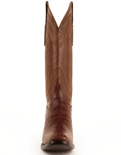 Ferrini Men's Stallion Alligator Belly Boots Narrow Square Toe Handcrafted Cognac 1077102 5 10771-02-080-EE  - from alligatorwarehouse.com