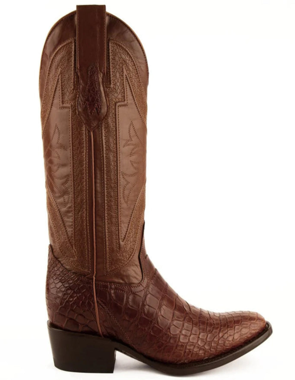 Ferrini Men's Stallion Alligator Belly Boots Narrow Square Toe Handcrafted Cognac