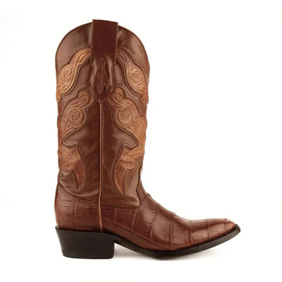 Ferrini Men's Stallion Alligator Belly Boots French Toe Handcrafted Cognac 1074102 5 10741-02-080-D  - from alligatorwarehouse.com