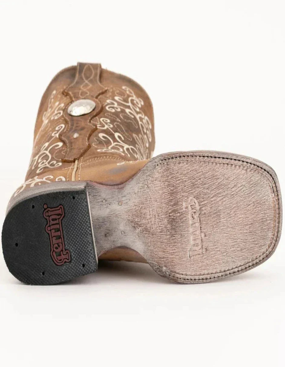 Ferrini Women's Bella Square Toe Boots Handcrafted - Brown 8229310 6 82293-10-060-B  - from alligatorwarehouse.com