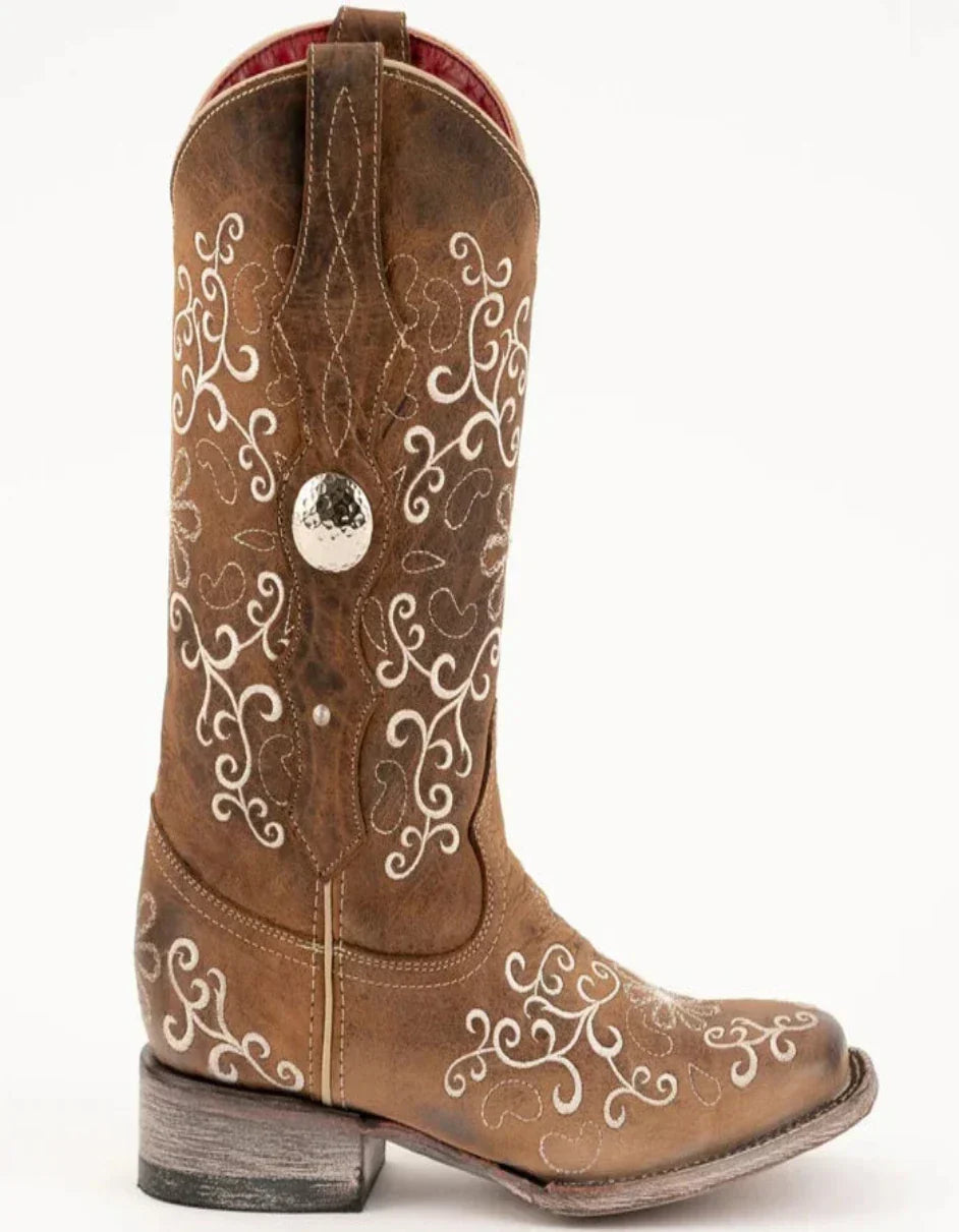 Ferrini Women's Bella Square Toe Boots Handcrafted - Brown 8229310 3 82293-10-060-B  - from alligatorwarehouse.com