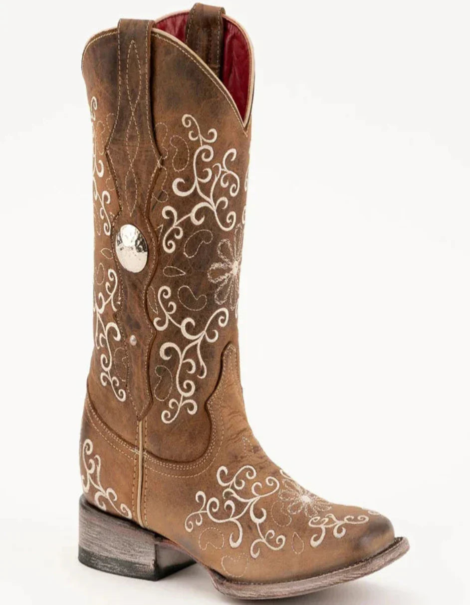 Ferrini Women's Bella Square Toe Boots Handcrafted - Brown 8229310 1 82293-10-060-B  - from alligatorwarehouse.com