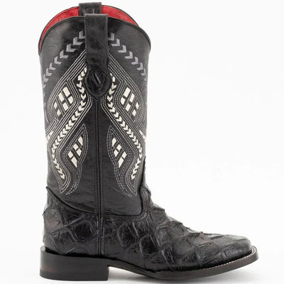 Ferrini Women's Bronco Square Toe Boots Pirarucu Fish Print - Black 9339304 3 93393-04-060-B  - from alligatorwarehouse.com