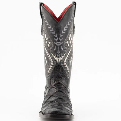 Ferrini Women's Bronco Square Toe Boots Pirarucu Fish Print - Black 9339304 5 93393-04-060-B  - from alligatorwarehouse.com