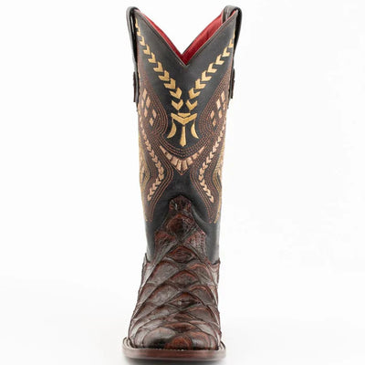 Ferrini Women's Bronco Square Toe Boots Pirarucu Fish Print - Chocolate 9339309 5 93393-04-060-B  - from alligatorwarehouse.com