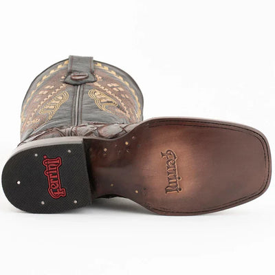 Ferrini Women's Bronco Square Toe Boots Pirarucu Fish Print - Chocolate 9339309 6 93393-04-060-B  - from alligatorwarehouse.com