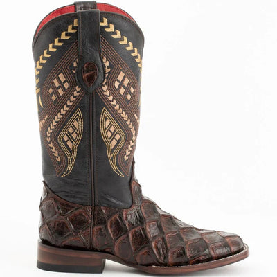 Ferrini Women's Bronco Square Toe Boots Pirarucu Fish Print - Chocolate 9339309 2 93393-04-060-B  - from alligatorwarehouse.com