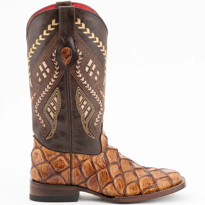 Ferrini Women's Bronco Square Toe Boots Pirarucu Fish Print - Cognac 9339361