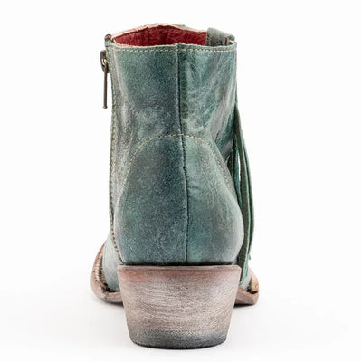 Ferrini Women's Fringe Round Toe Ankle Boots Handcrafted - Turquoise 6101150 4 61011-50-060-B  - from alligatorwarehouse.com