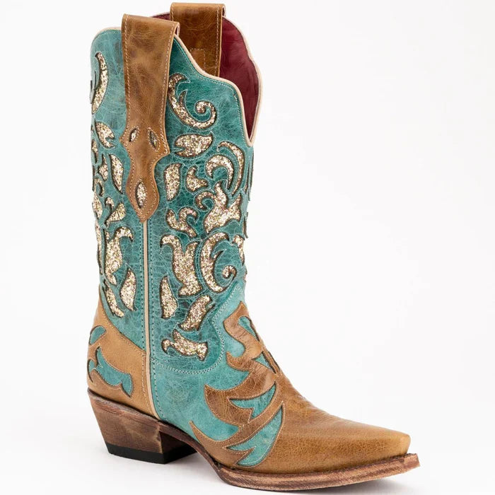 Ferrini Women's Glitz Snip Toe Boots Handcrafted - Antique Saddle 8306115 1 83061-15-060-B  - from alligatorwarehouse.com