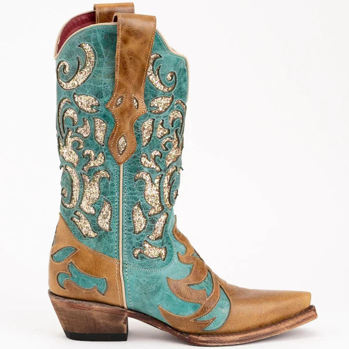 Ferrini Women's Glitz Snip Toe Boots Handcrafted - Antique Saddle 8306115 3 83061-15-060-B  - from alligatorwarehouse.com