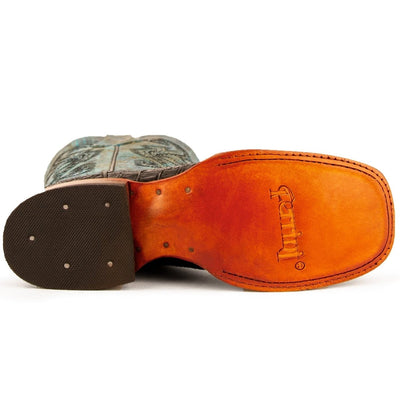 Ferrini Women's Stampede Square Toe Boots Crocodile Print - Black/Teal  9039350 6 9039350060B  - from alligatorwarehouse.com