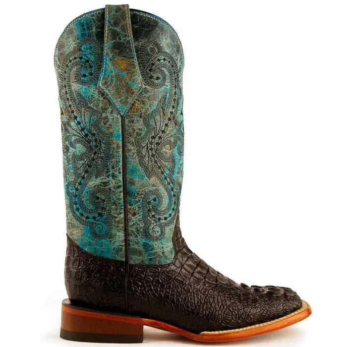 Ferrini Women's Stampede Square Toe Boots Crocodile Print - Black/Teal 9039350