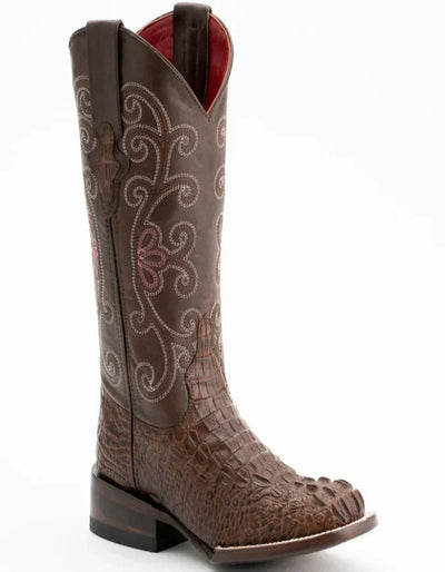 Ferrini Women's Stampede Square Toe Boots Crocodile Print - Rust Brown 1 90393-23-060-B  - from alligatorwarehouse.com