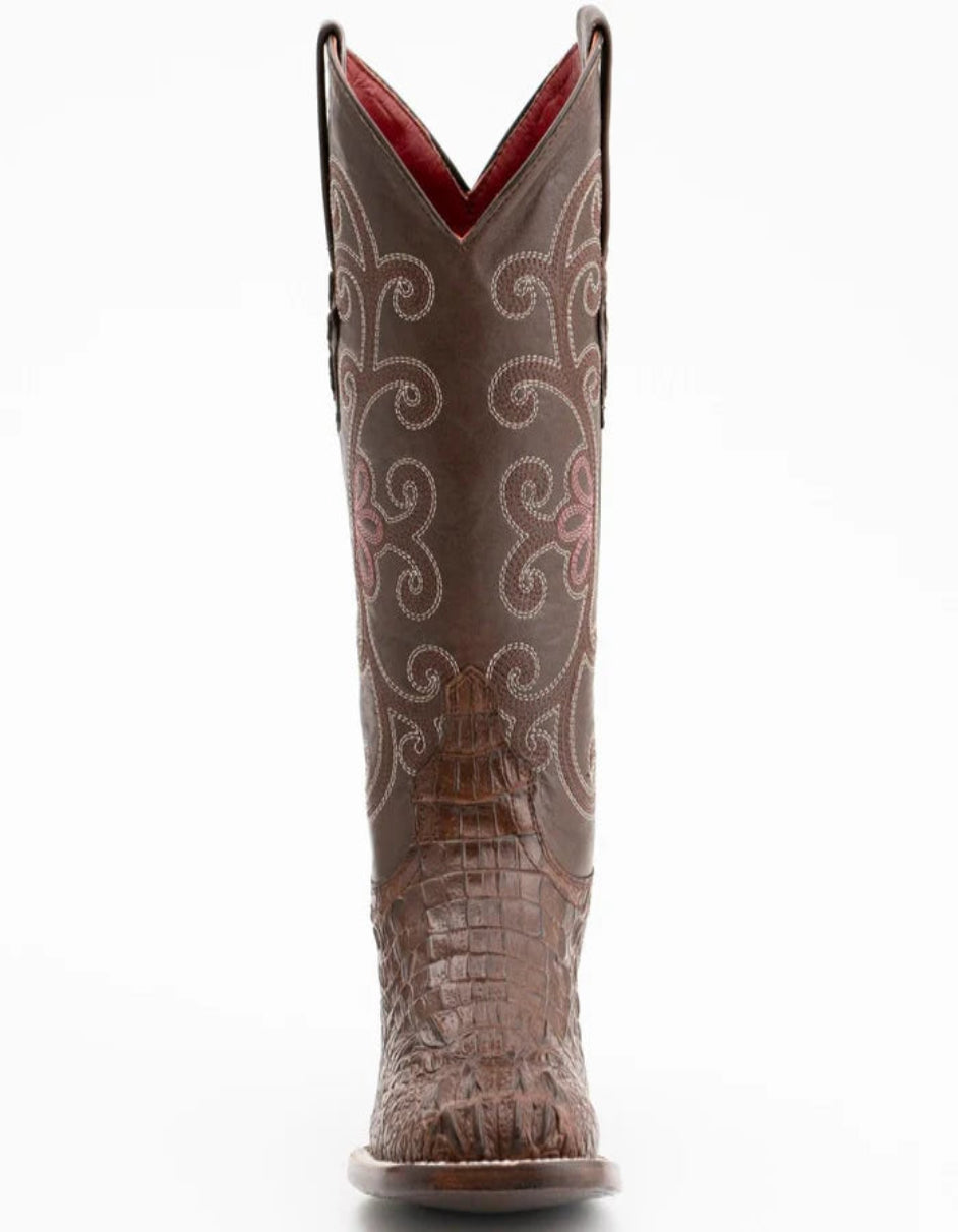 Ferrini Women's Stampede Square Toe Boots Crocodile Print - Rust Brown