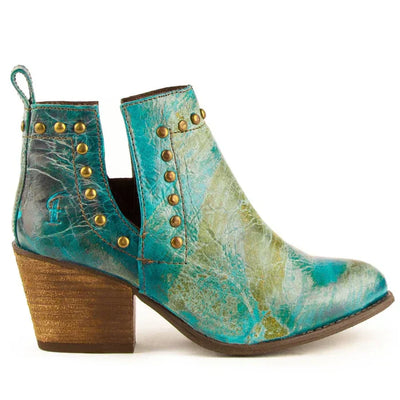 Ferrini Women's Stella Round Toe Ankle Boots Handcrafted - Turquoise 6101450 3 61014-50-060-B  - from alligatorwarehouse.com