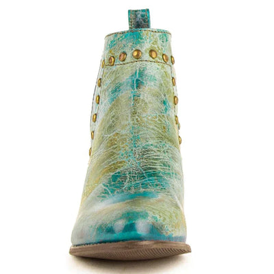 Ferrini Women's Stella Round Toe Ankle Boots Handcrafted - Turquoise 6101450 4 61014-50-060-B  - from alligatorwarehouse.com