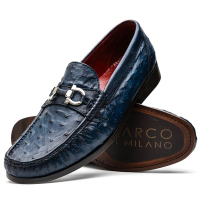 Marco Di Milano Ferrioni Ostrich Navy Bit Loafer 2 FERRIONI_OSTRICH_NAVY_8  - from alligatorwarehouse.com
