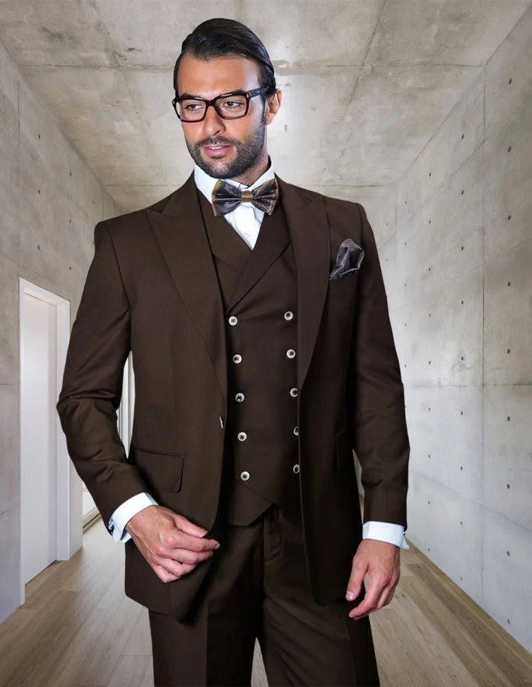 Statement Men's Outlet 3 Piece 100% Wool Suit - Light Plaid