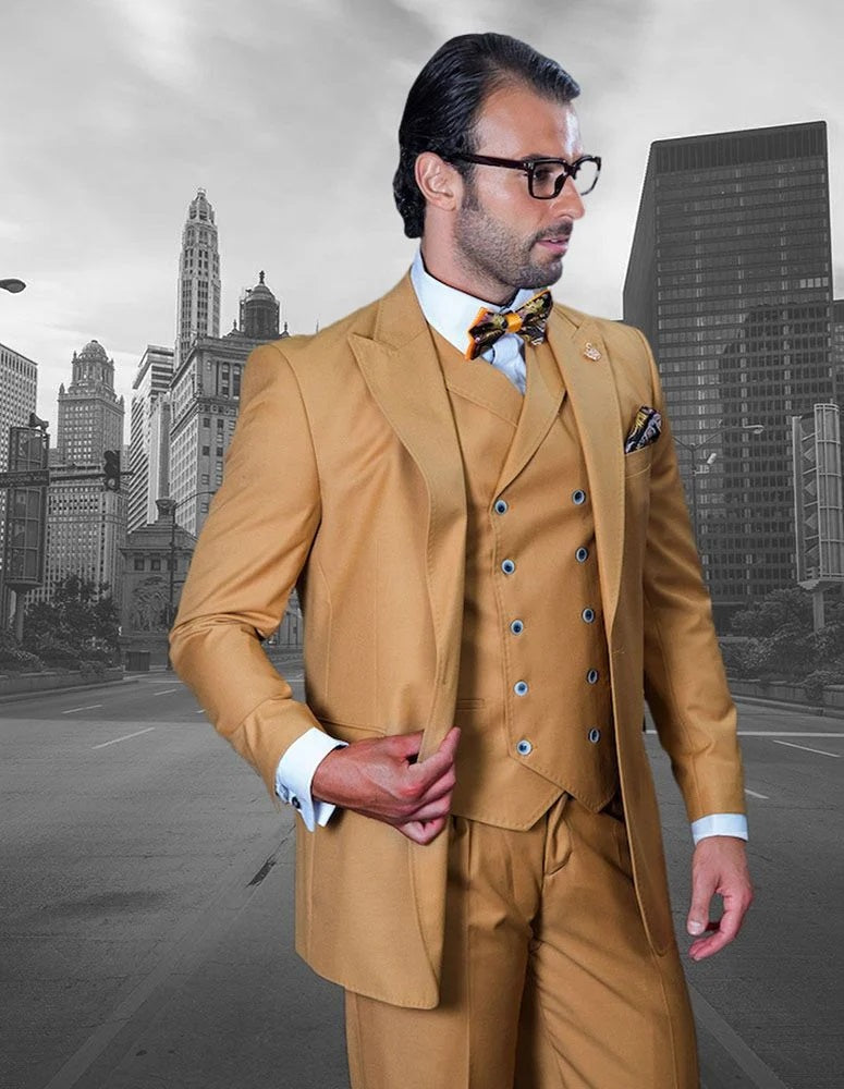 Statement Men's Outlet 3 Piece 100% Wool Suit - Light Plaid