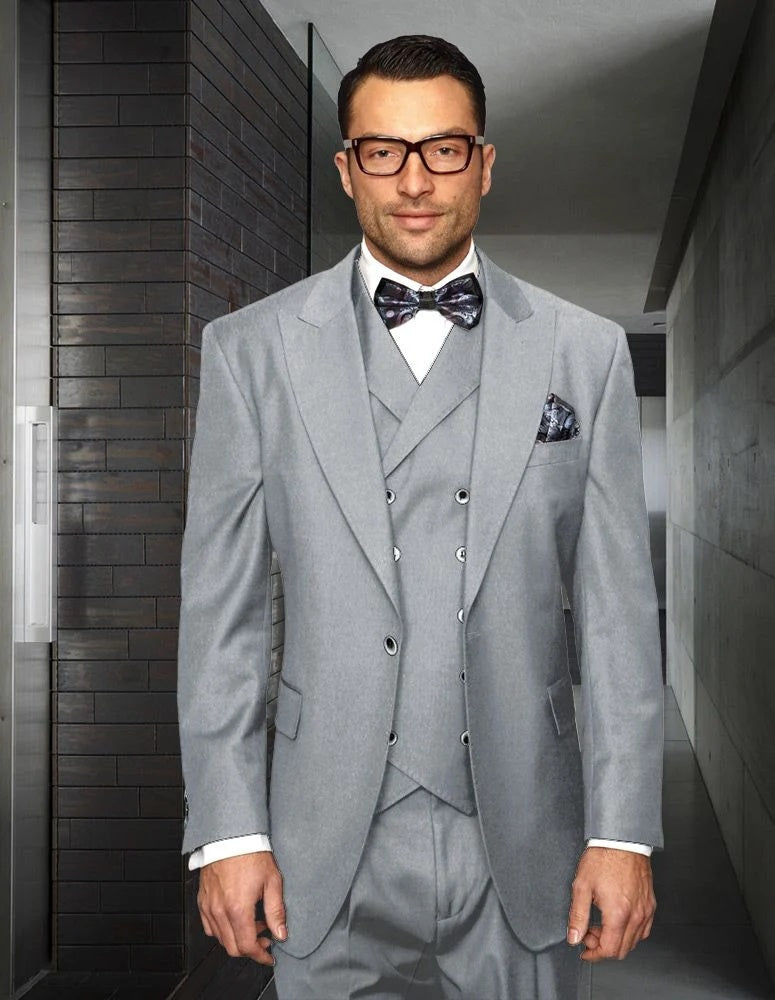 Statement Men's Outlet 3 Piece 100% Wool Suit - Light Plaid