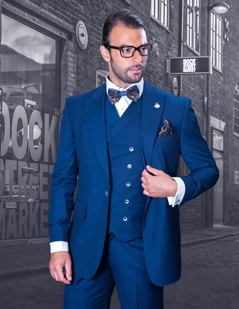 Statement Men's Outlet 3 Piece 100% Wool Suit - Light Plaid