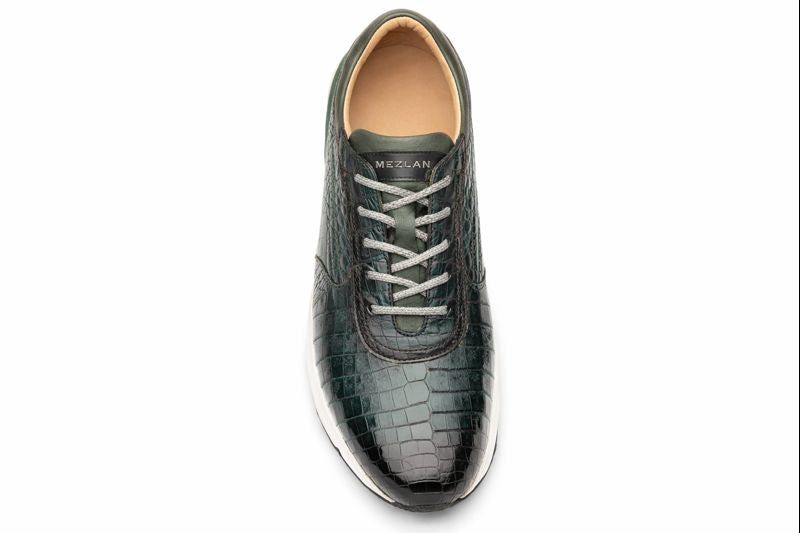 Men's Quevedo  Forest/Green Genuine Crocodile Exotic Sneaker By Mezlan Made In Spain Brand