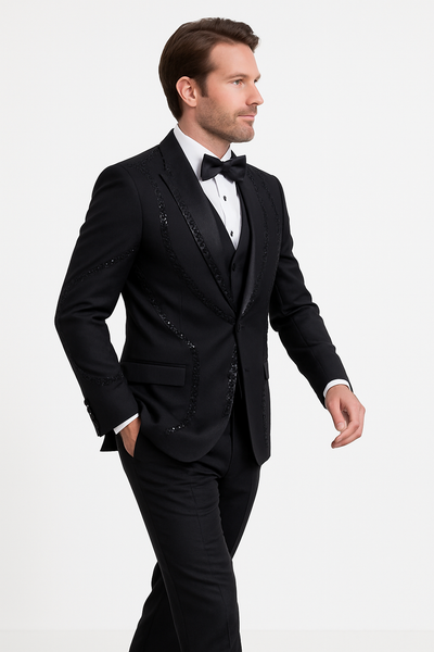 Black Italian Wool 3-Piece Modern Fit Tuxedo 2   - from alligatorwarehouse.com