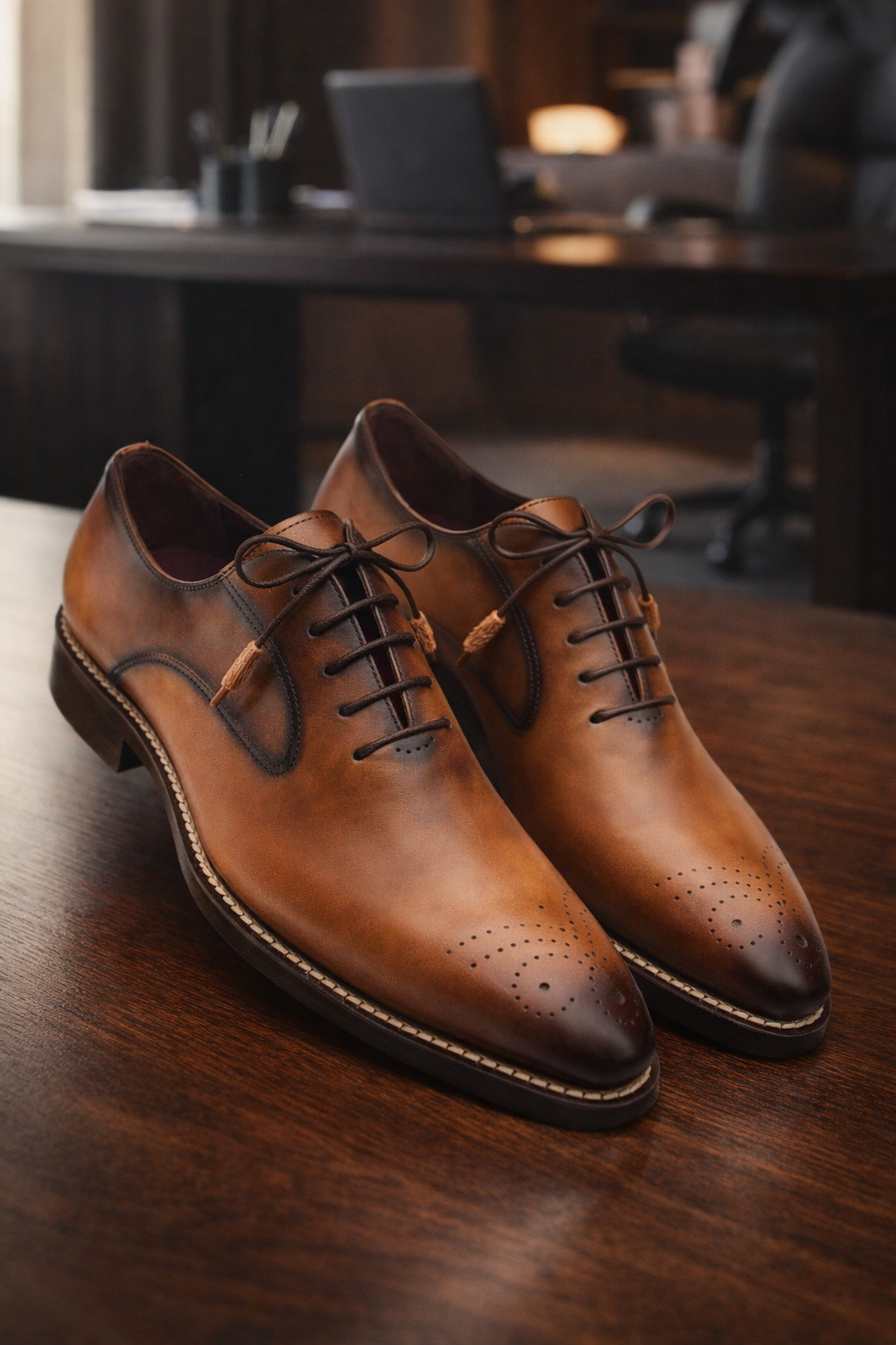 Mezlan Coventry Cognac Italian Calfskin Leather Oxford