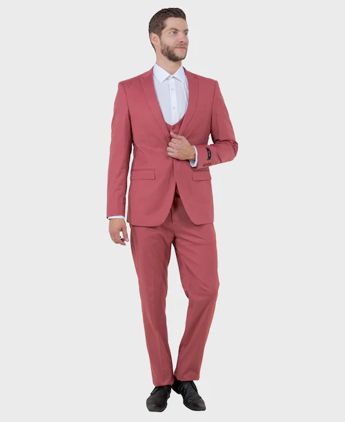 Mens Dusty Rose Three Piece Suit – Modern Formal 3PC Wedding and Prom Suit - Pink Coloe Modern Fit