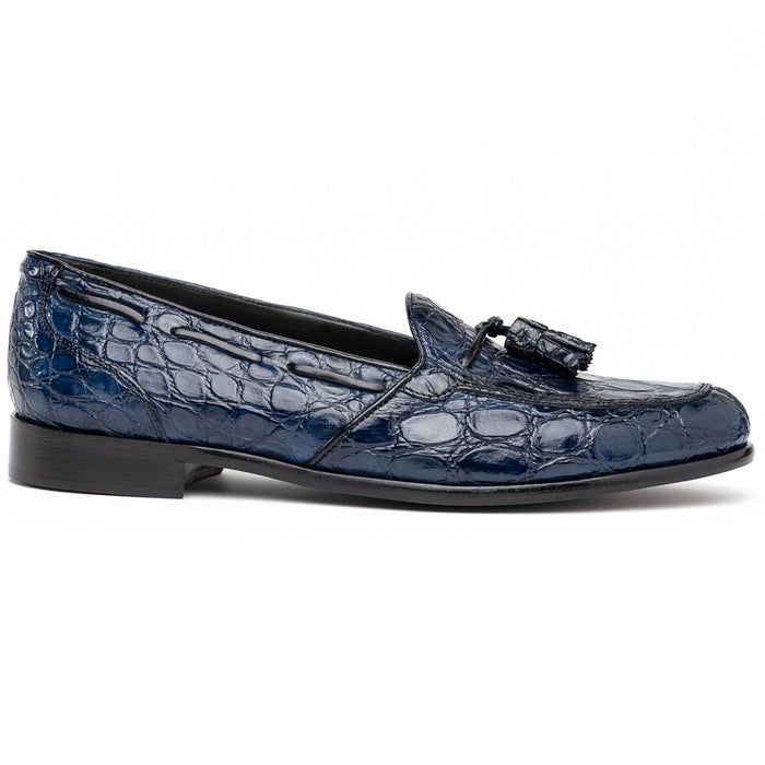 Zelli Franco Genuine Caiman Crocodile Tassel Loafers in Navy