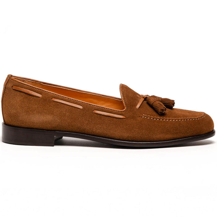 Zelli Franco Suede Tassel Loafers with Classic Apron Toe in Tobacco