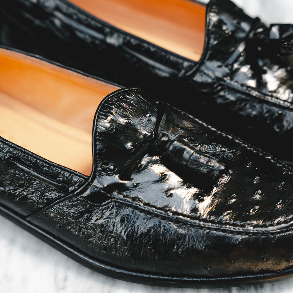 Zelli Franco Genuine Ostrich Quill Tassel Loafers in Black