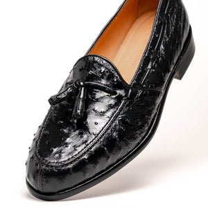Zelli Franco Genuine Ostrich Quill Tassel Loafers in Black
