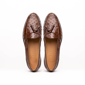 Zelli Franco Classic Ostrich Quill Tassel Loafers in Brown
