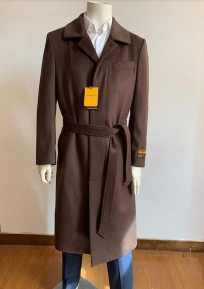 Full Length Overcoat - Wool Belted Topcoat Dark Brown 1   - from alligatorwarehouse.com